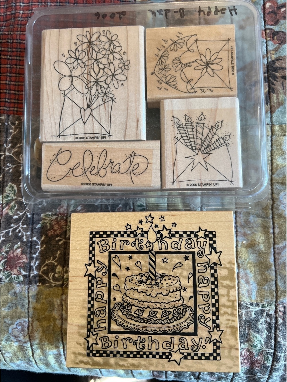 Vintage Stampin' Up! Wooden Rubber Stamp Set 'Send a Celebration' 1994